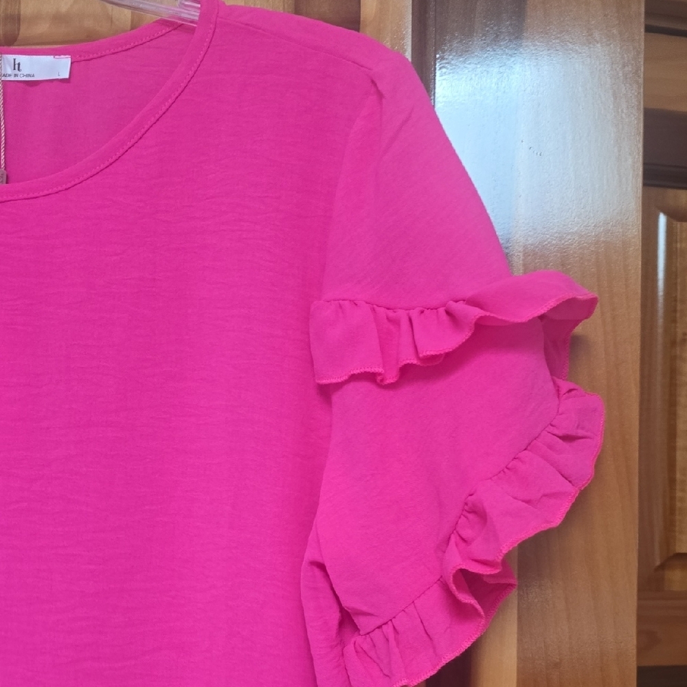 Pink Ruffle Sleeve Midi Dress - Picture 4 of 7